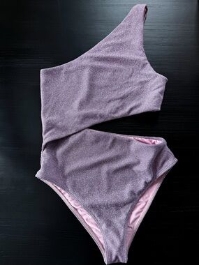 Beach Riot Celine Shine One Shoulder Swimsuit – Pink – Size M